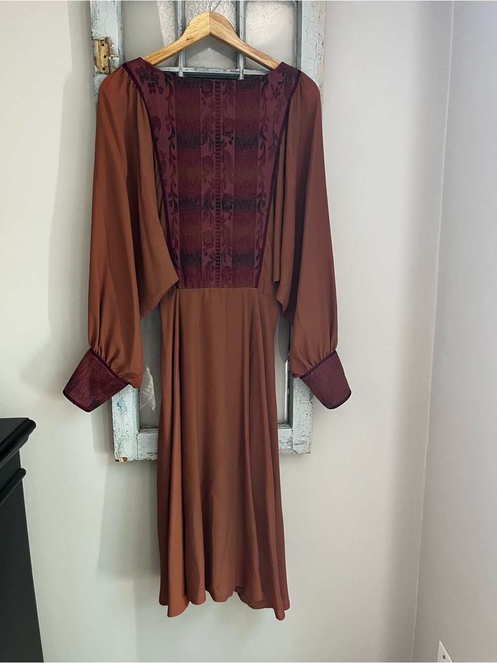 VTG 70s Kardessa Prairie Dress Brocade Floral Jacquard Cottagecore Boho 11/12